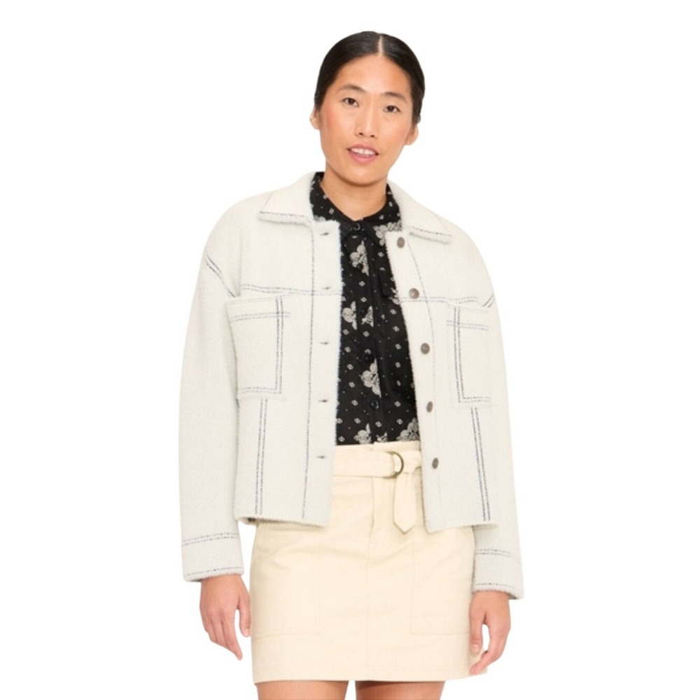 Woolrich X Target Women's Light Gray Fuzzy Knit Shacket Button Up Jacket Size L - Picture 1 of 6